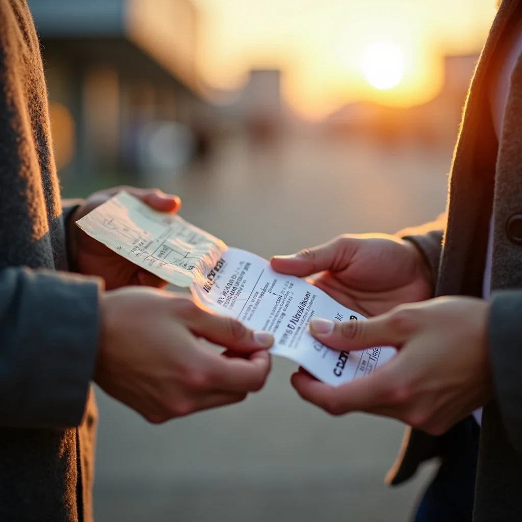 Hands holding torn boarding pass and travel insurance document, symbolizing trip protection and preparation
